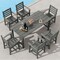 67 Inch HDPE Outdoor Dining Table Set for 6 People with 6 Armchairs